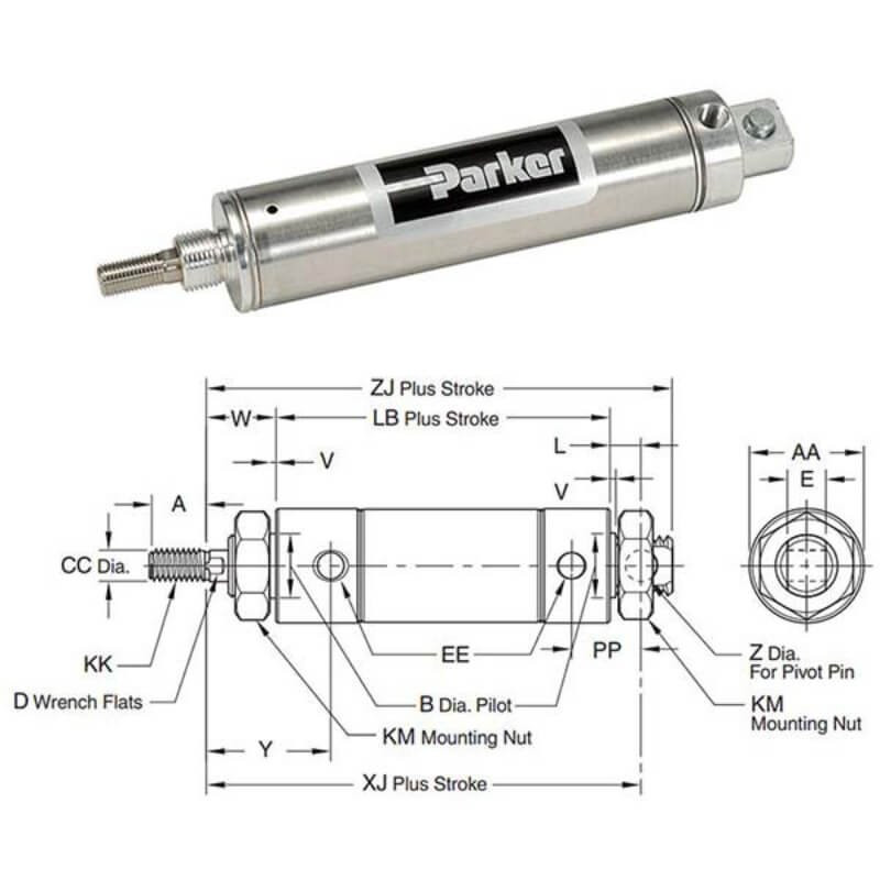 Parker 2.00DXPSRMBW28.00 Air Cylinders